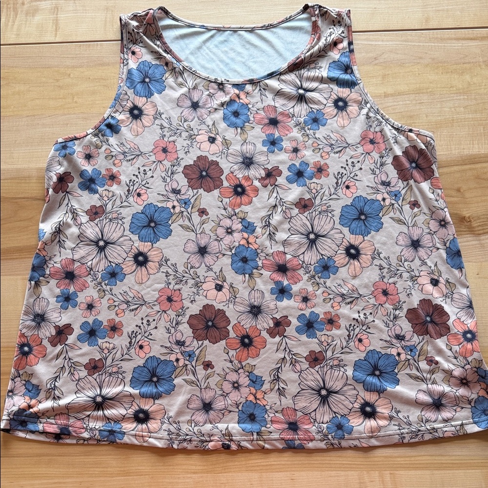 SHEIN Floral Scoop Neck Tank Top — Blue, Pink & Brown